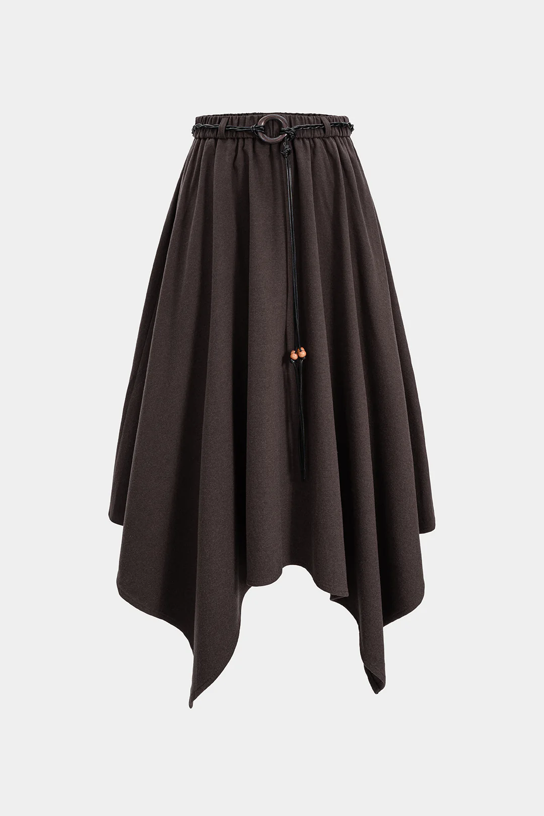 Suede Belted Shirred Waistband Irregular Hem Skirt - Weenar