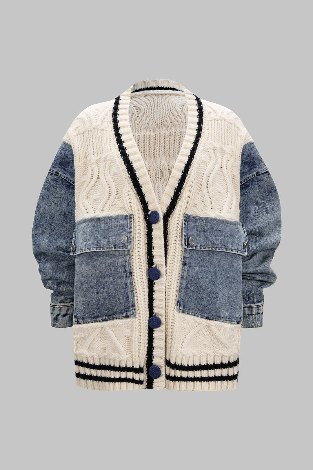 Denim Patchwork Knit Outerwear - Weenar