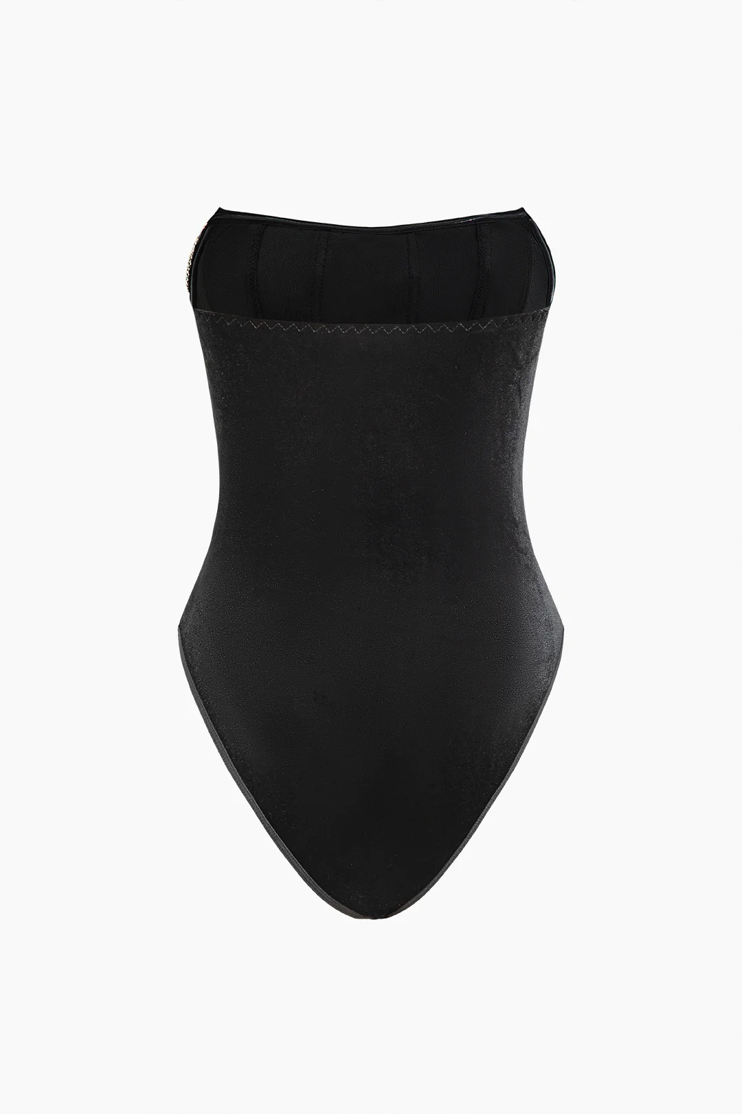 Velvet Rhinestone Decor Strapless Sleeveless Bodysuit - Weenar