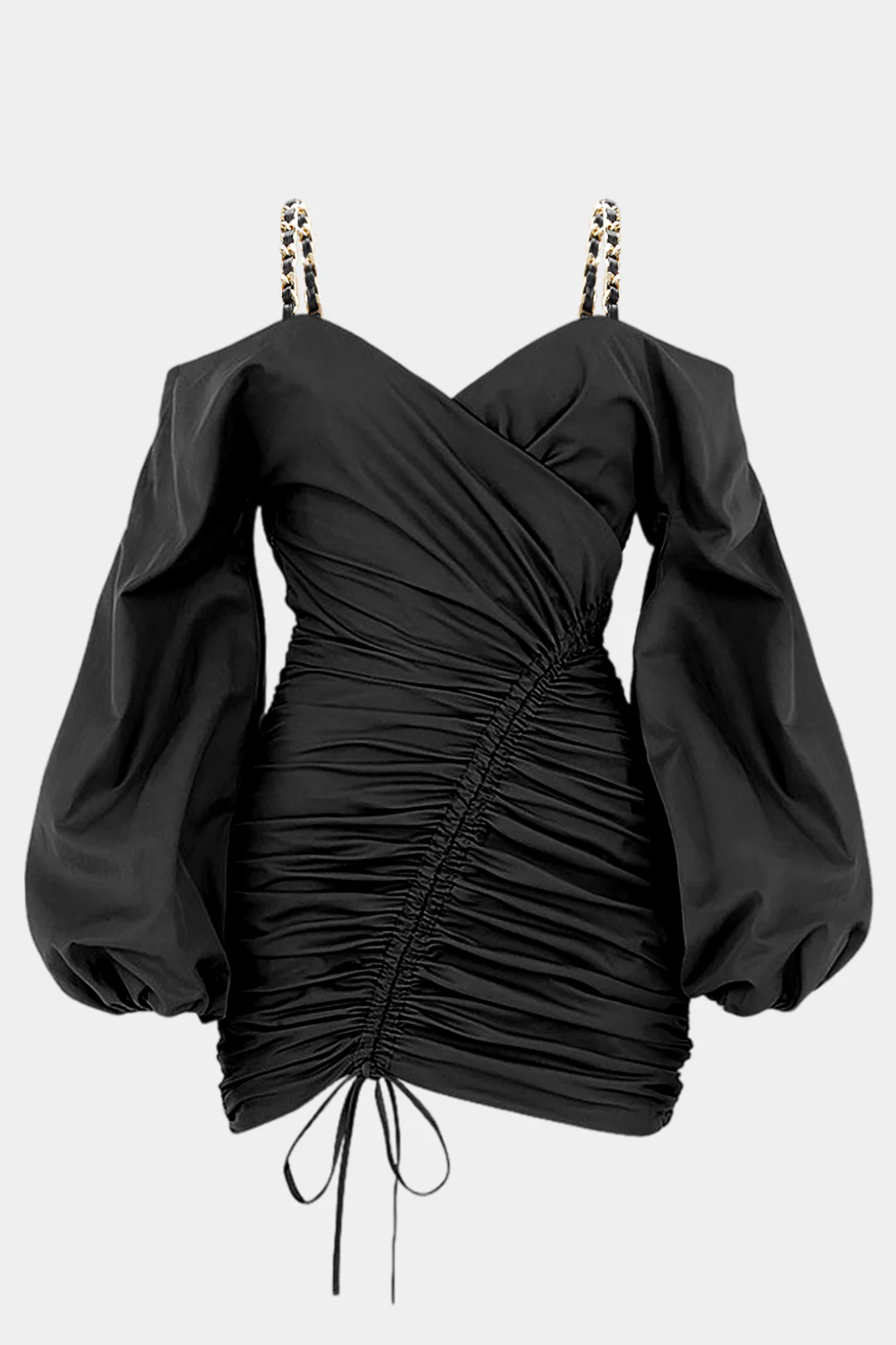 Plus Size Chain Ruched Drawstring Long Sleeve Mini Dress - Weenar
