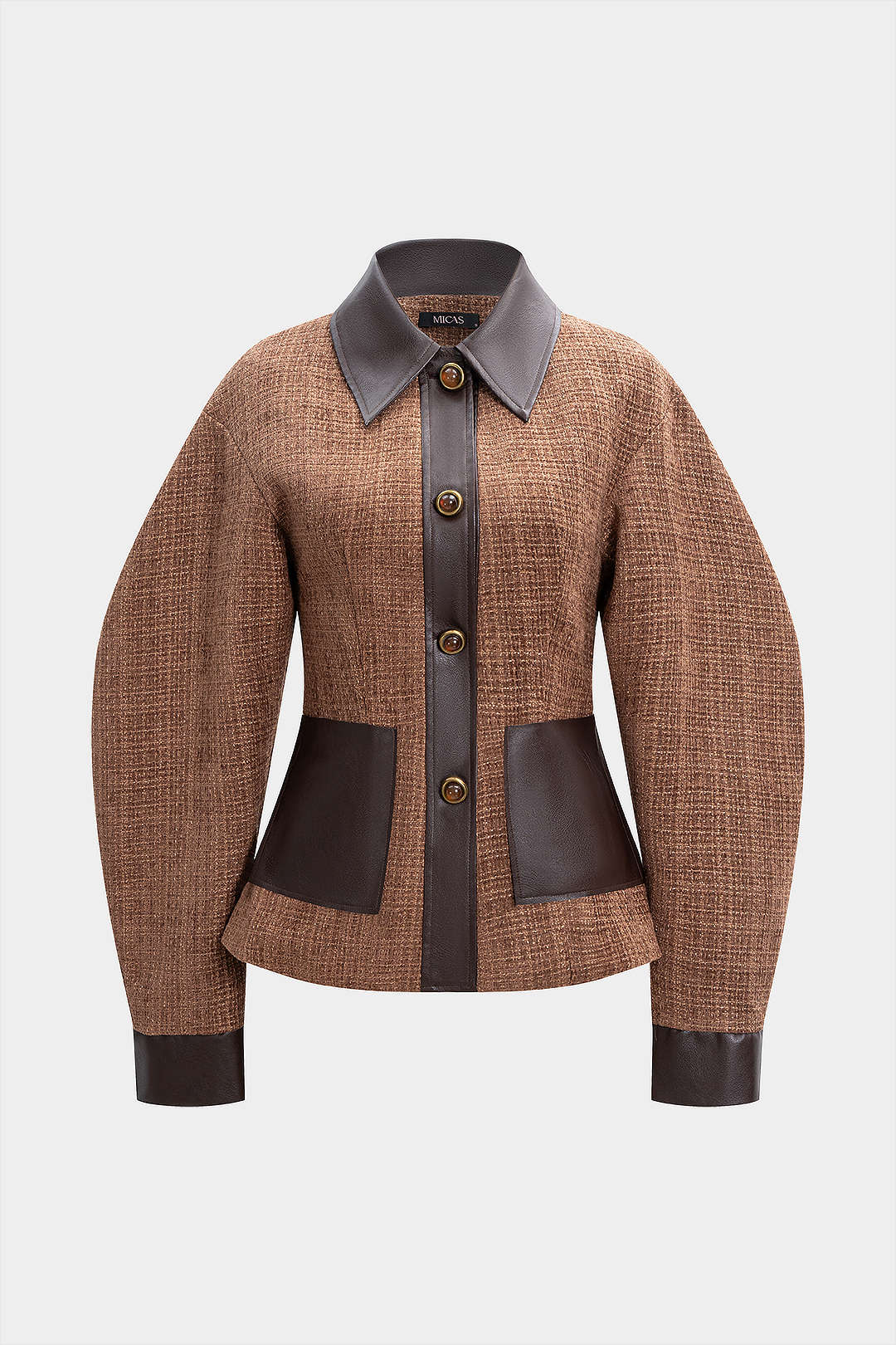 Faux Leather Patchwork Gigot Sleeve Jacket - Weenar