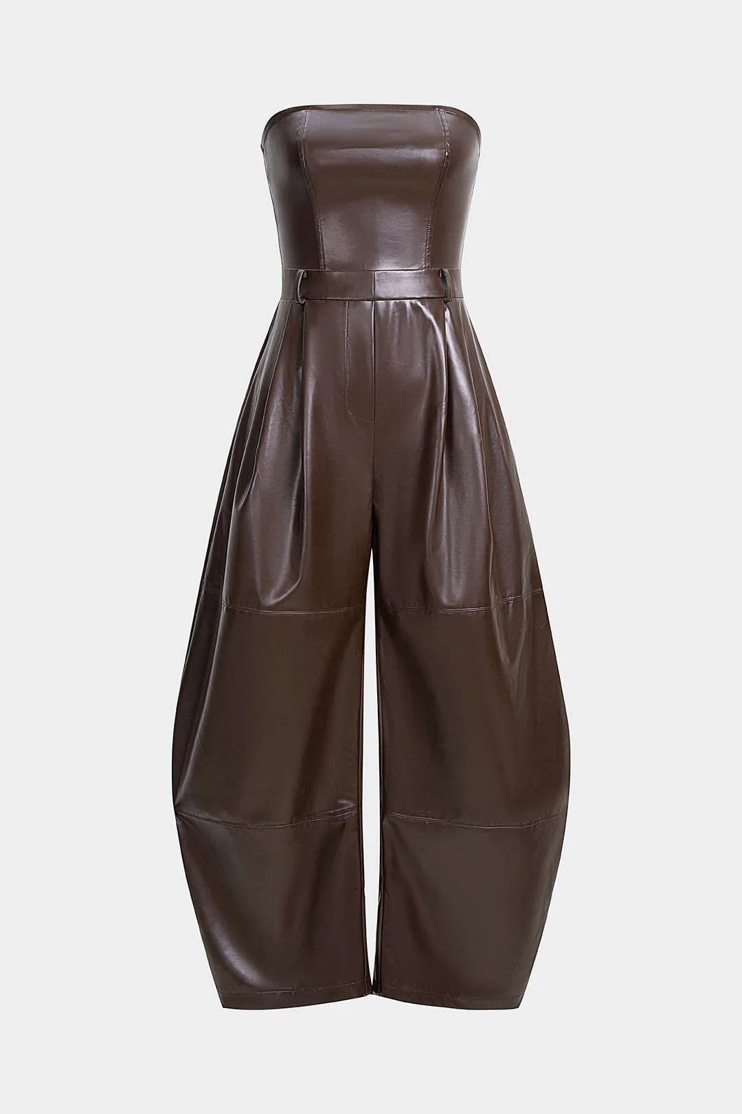 Faux Leather Ruched Strapless Jumpsuit - Weenar