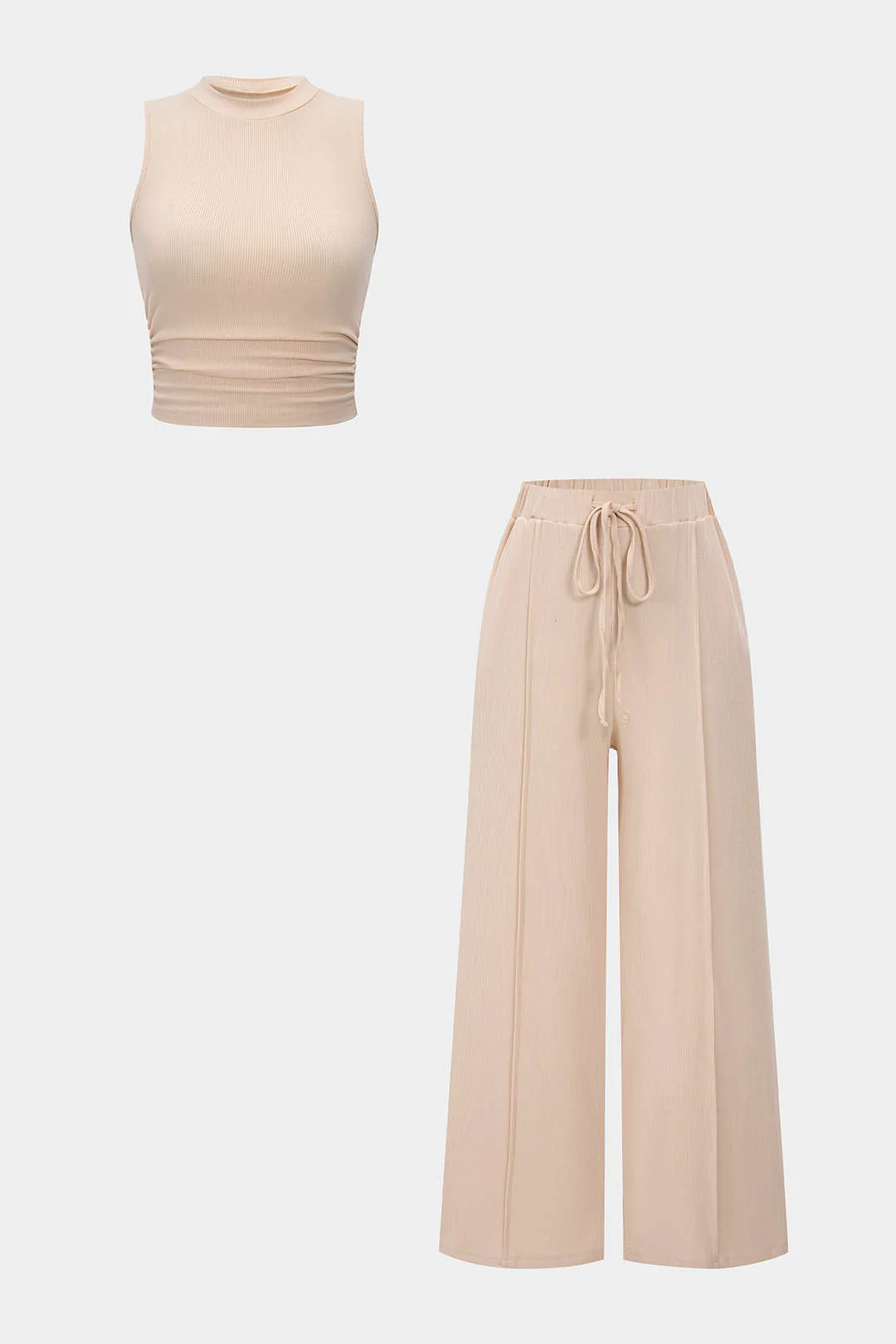 Solid Tank Top And Drawstring Trousers Set - Weenar