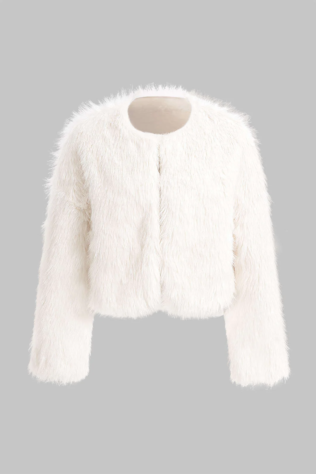 Faux Fur Round Neck Cropped Coat - Weenar