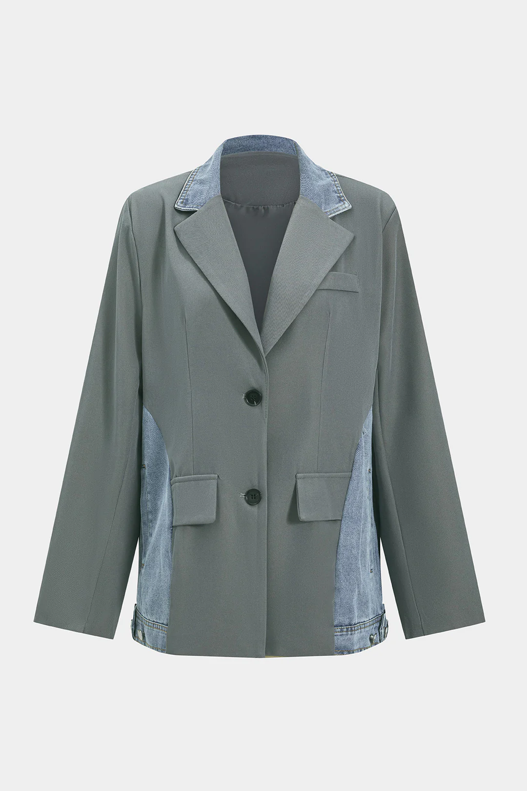 Denim Patchwork Long Sleeve Blazer - Weenar