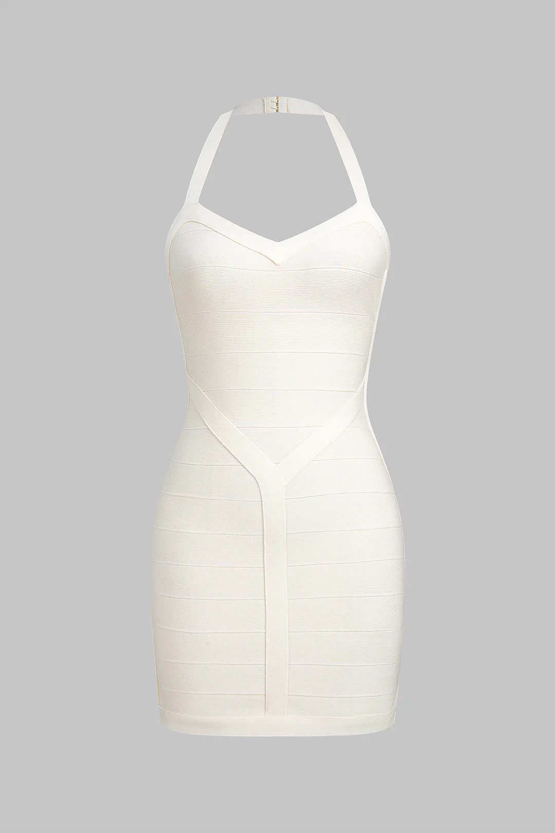 Halter V-Neck Buckle Backless Sleeveless Mini Dress - Weenar