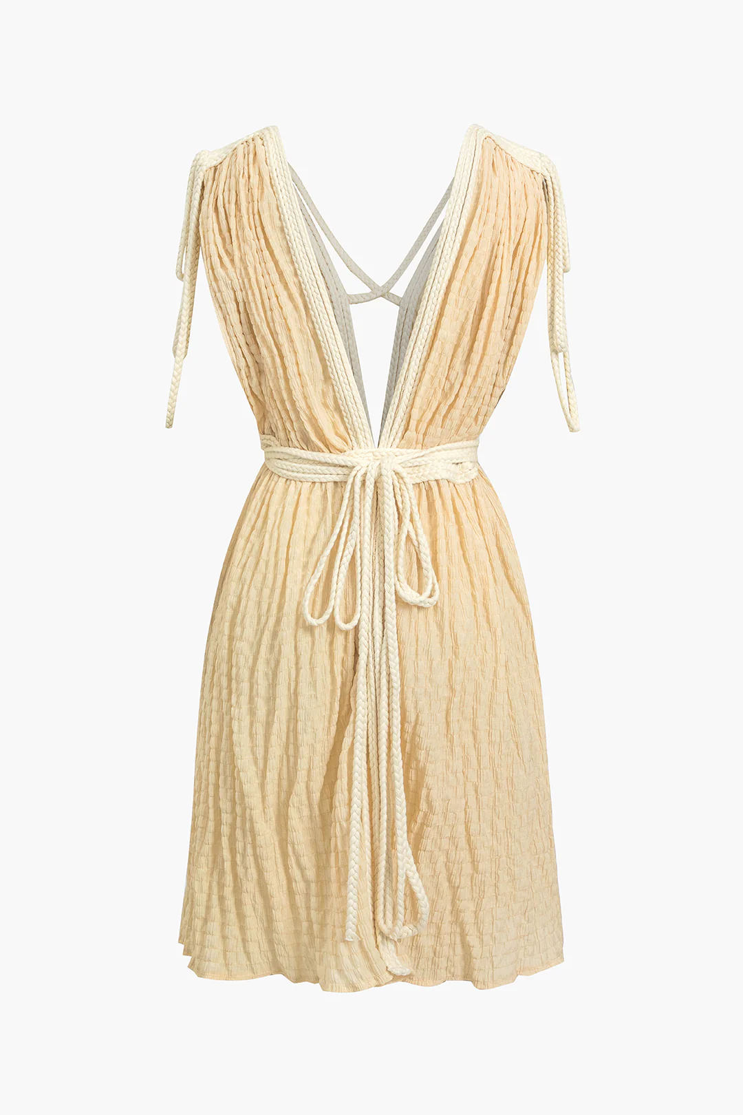 Solid Tie-Up V-Neck Sleeveless Mini Dress - Weenar