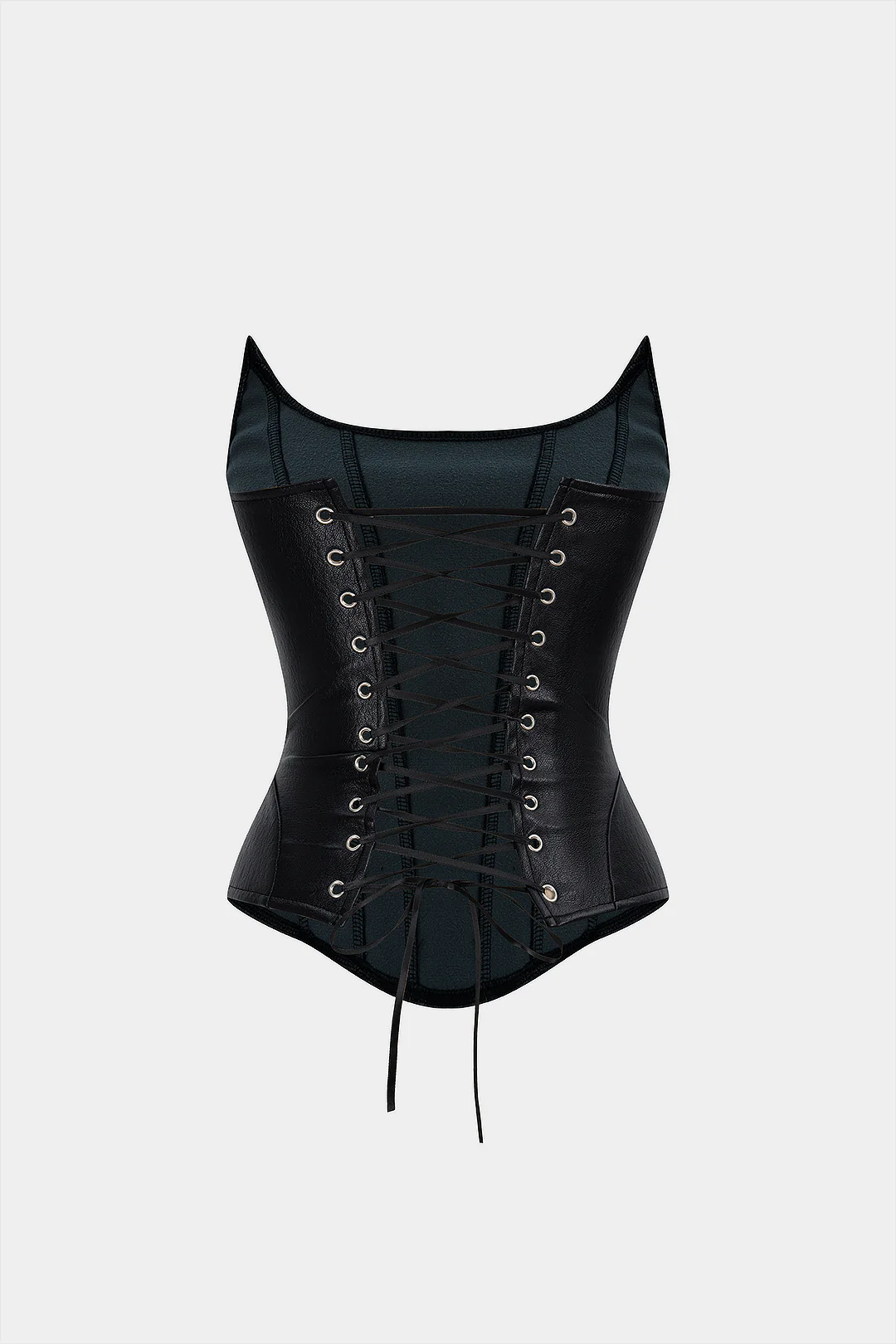 Faux Leather Tie-Back Corset Strapless Tube Top - Weenar