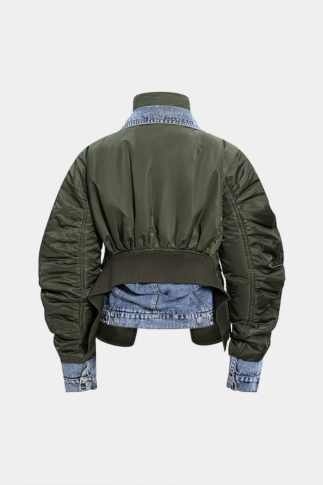 Denim Patchwork Ruched Pocket Jacket - Weenar