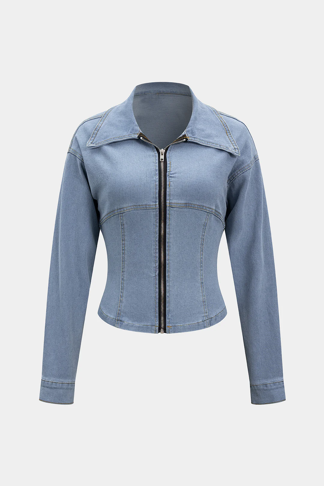 Denim Lapel Zipper Outerwear - Weenar