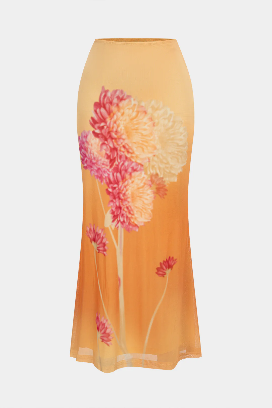Floral Print Mesh High Waist Skirt - Weenar