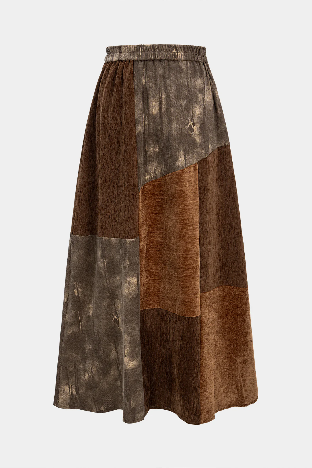 Abstract Contrast Print Patchwork Shirred Waistband Skirt - Weenar