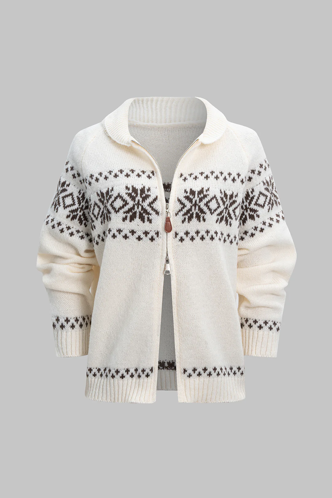 Knit Zipper Long Sleeve Cardigan - Weenar