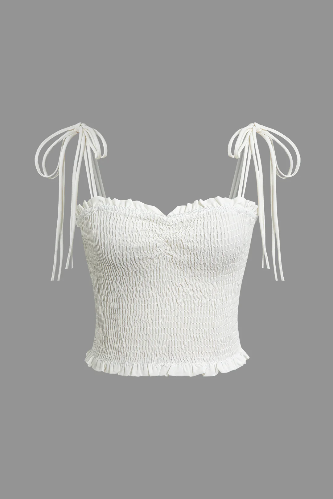 Solid Tie-Up Shirred Cami Top And Mini Skirt Set - Weenar