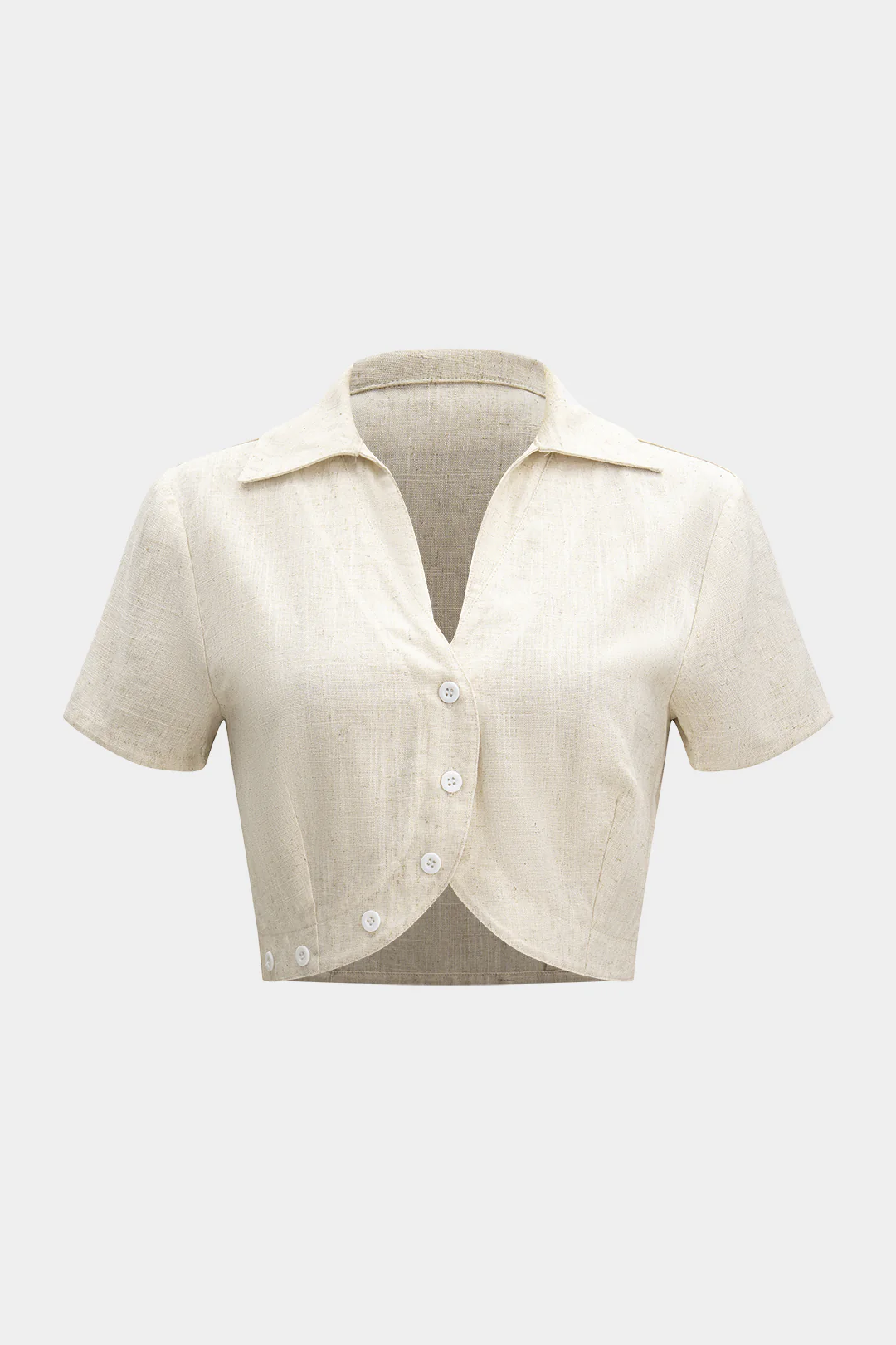 Linen V-Neck Button Short-Sleeve Shirt - Weenar