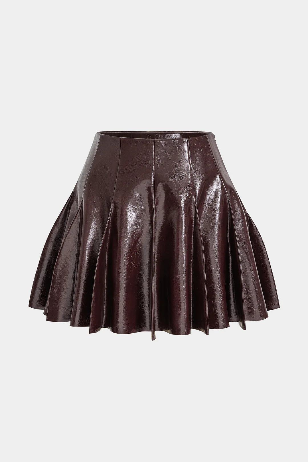 Faux Leather Pleated Stitching Detail Skirt - Weenar