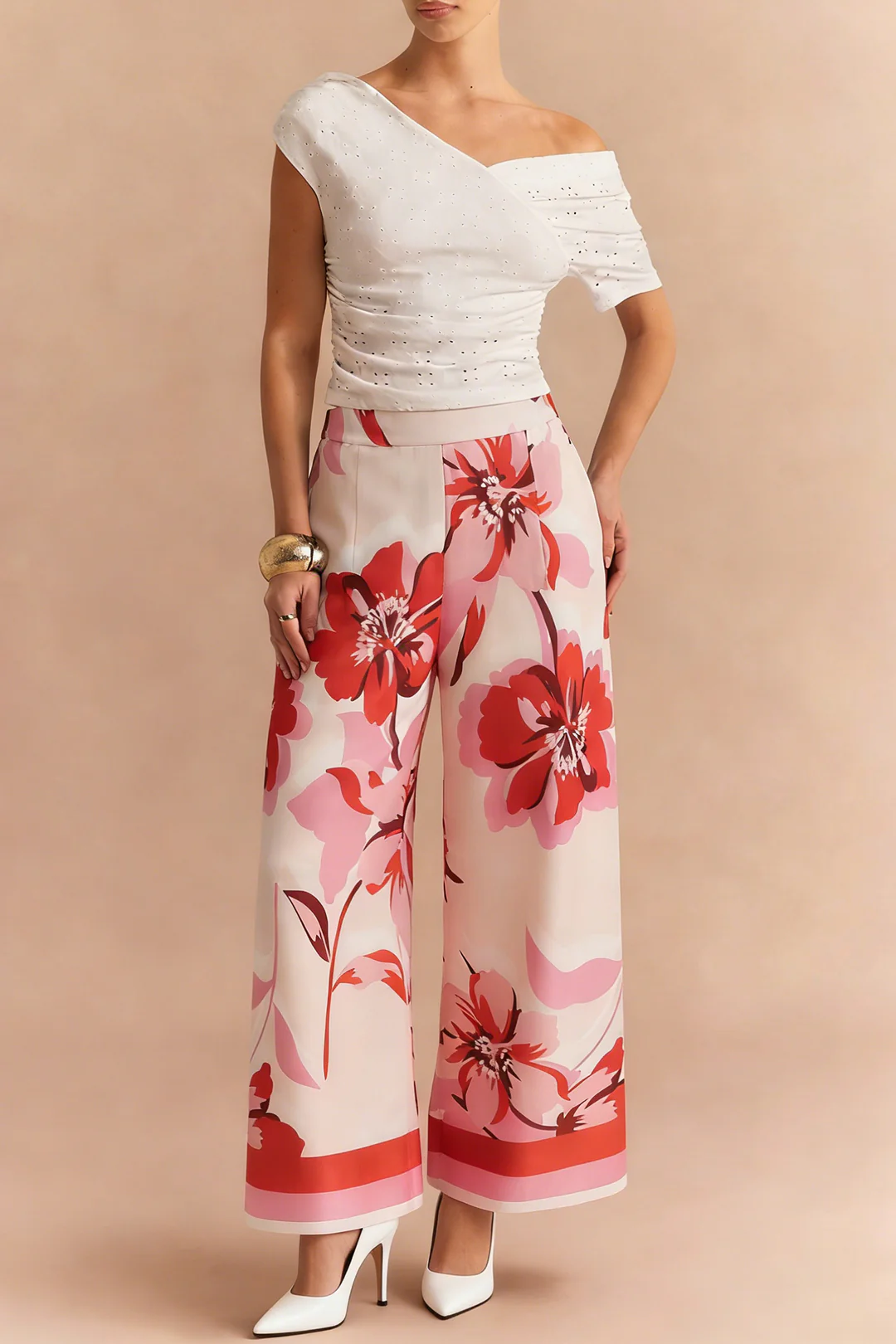 Floral Print High Waist Wide Leg Pants - Weenar