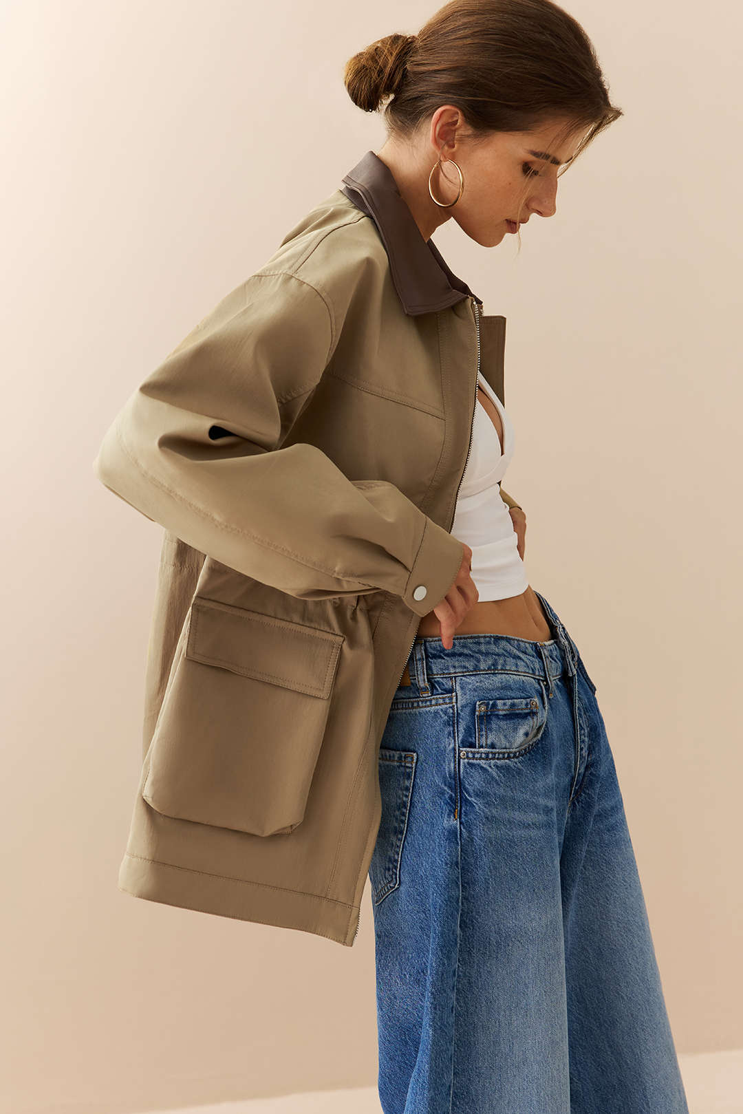 Faux Leather Patchwork Pocket Zipper Jacket - Weenar