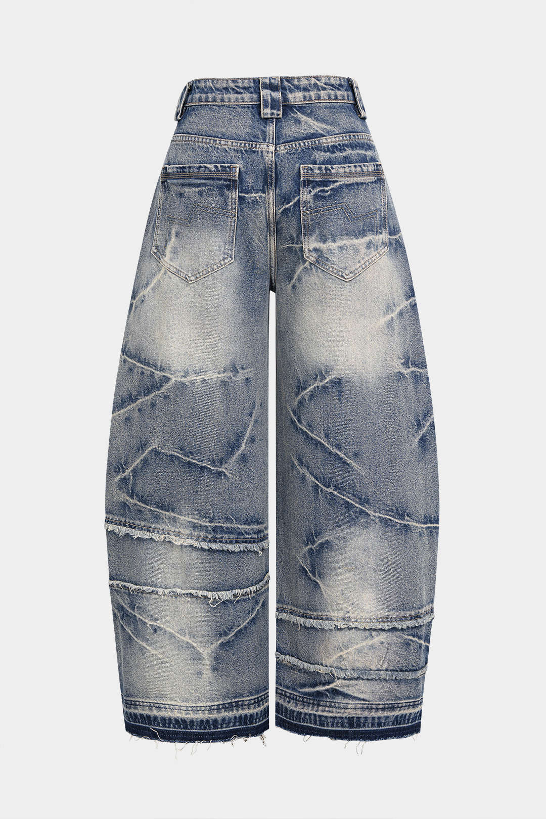 Denim Asymmetrical Frayed Wide Leg Jeans - Weenar