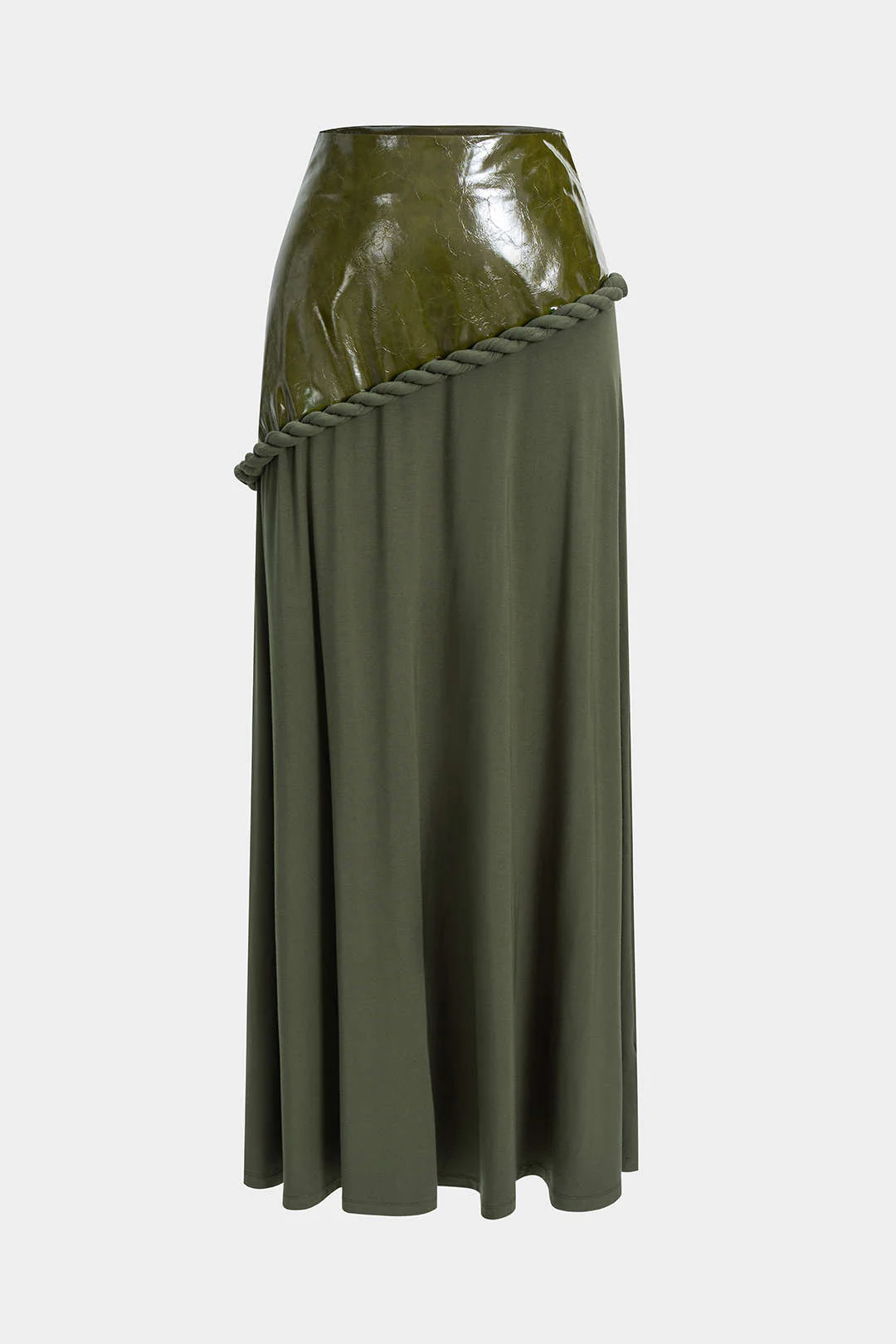 Faux Leather Patchwork Zipper Twist Knot Skirt - Weenar