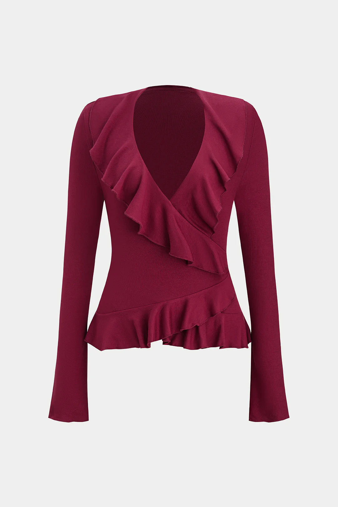 Ruffle V-Neck Tie Back Long-Sleeve Top - Weenar