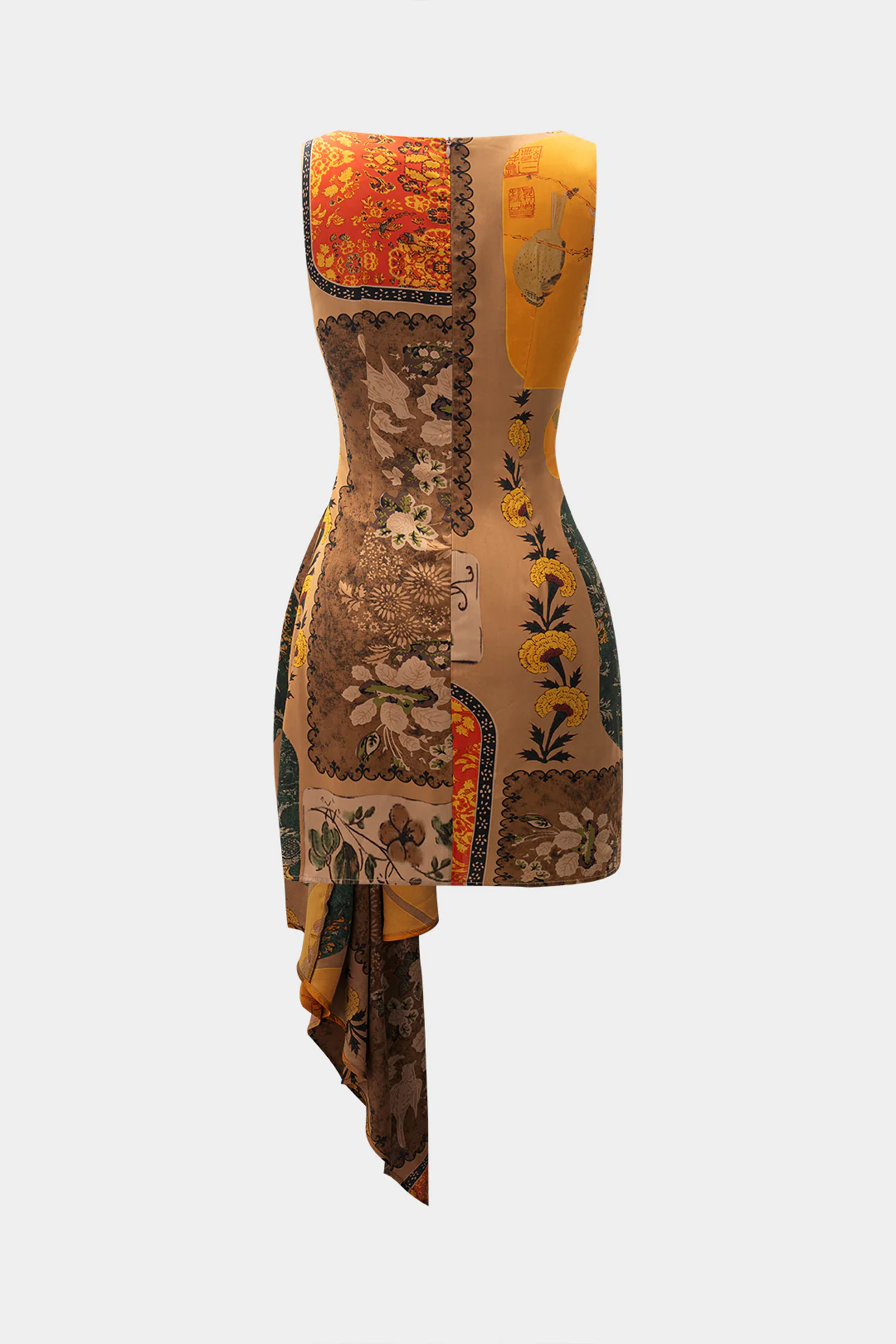 Floral Print Tie Front Zipper Sleeveless Mini Dress - Weenar
