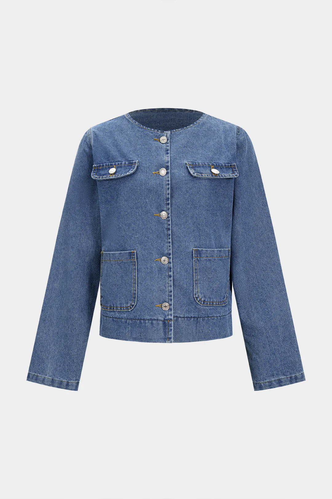Denim Round Neck Pocket Outerwear - Weenar