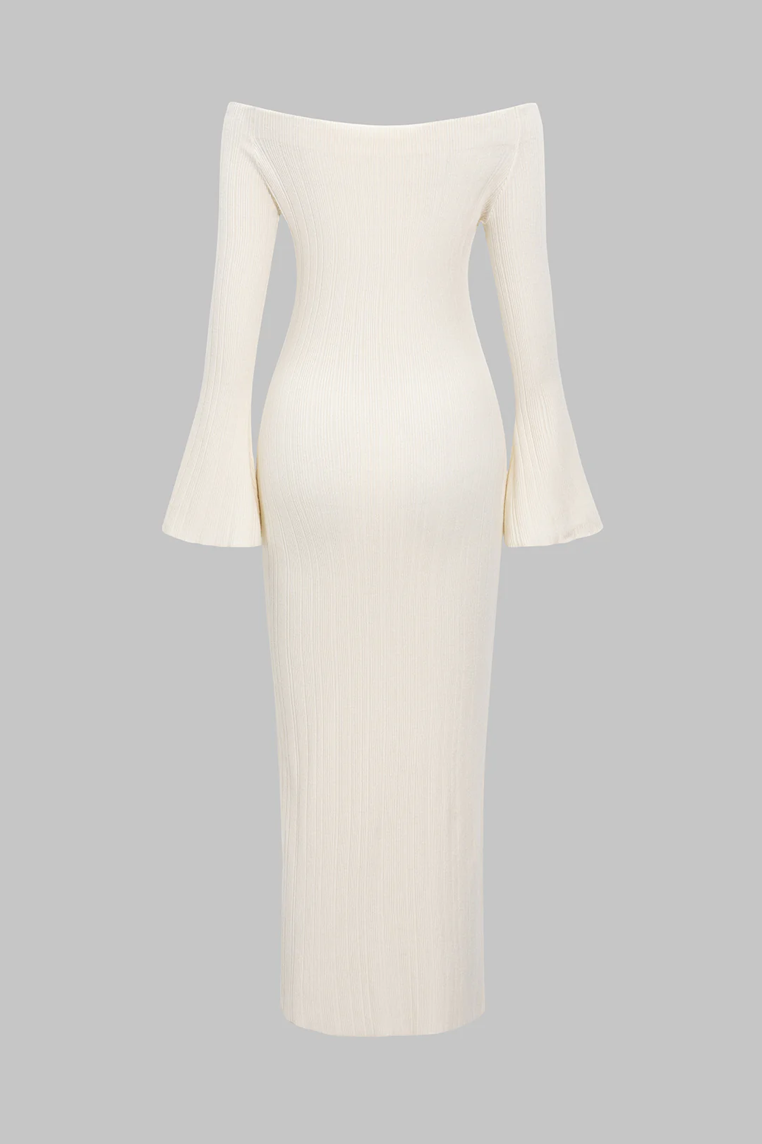 Knit Off Shoulder Bell Long Sleeve Dress - Weenar