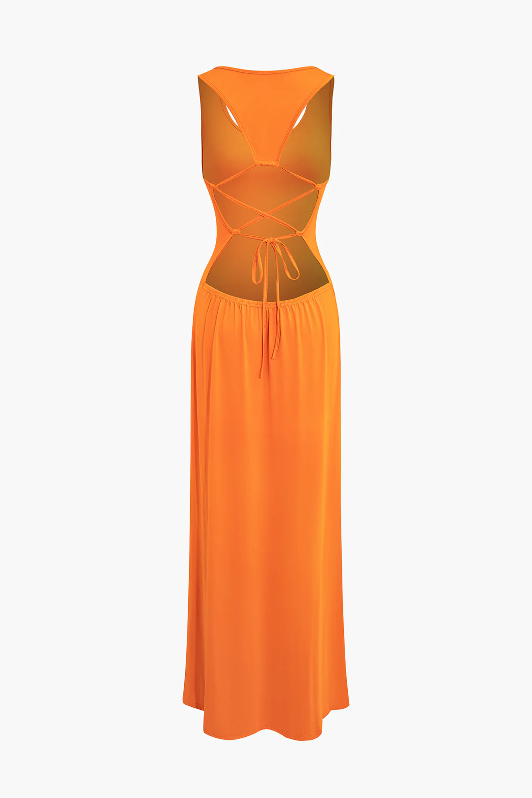 Solid Backless Tie-Up Sleeveless Maxi Dress - Weenar