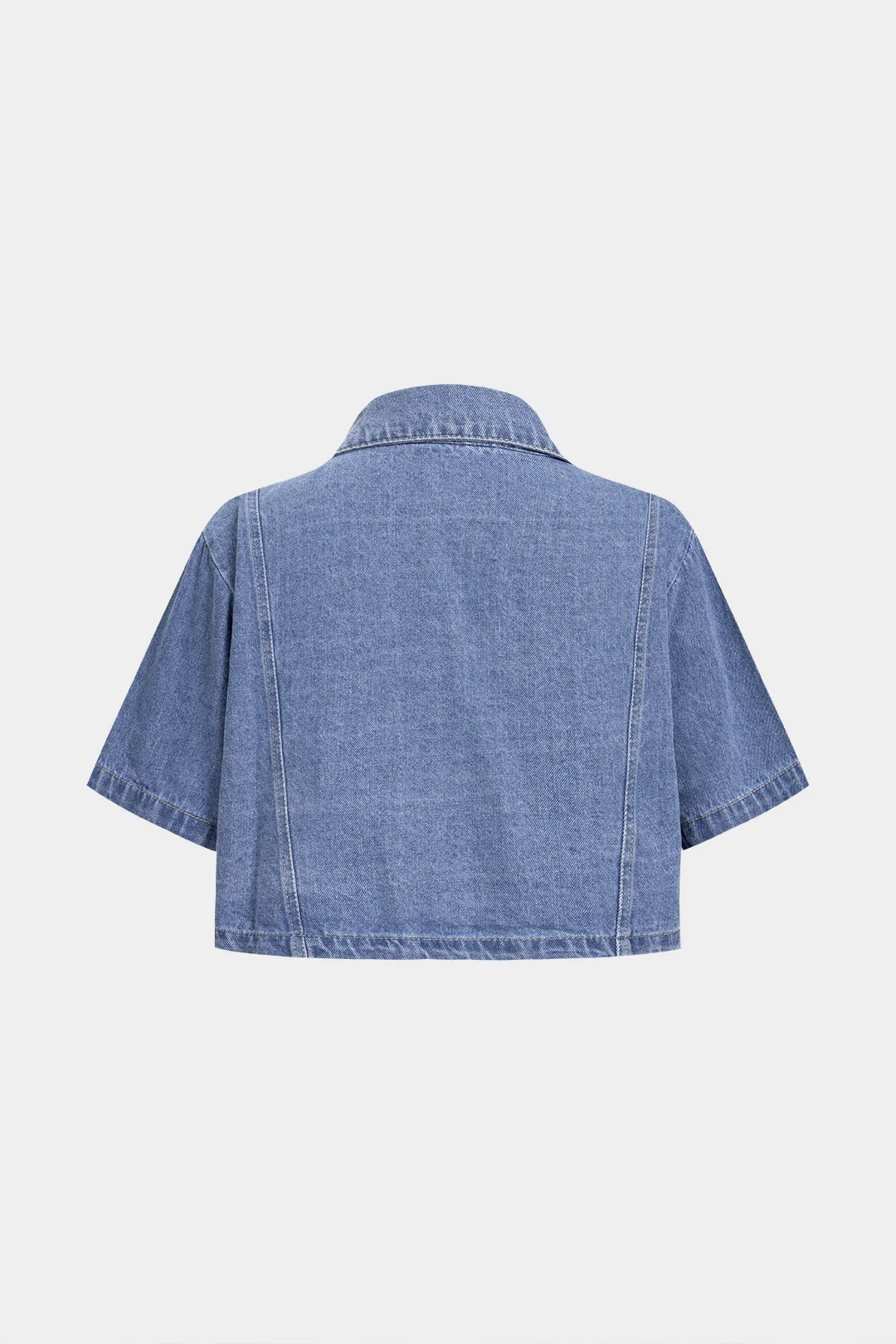 Denim Lapel Button Cropped Top - Weenar