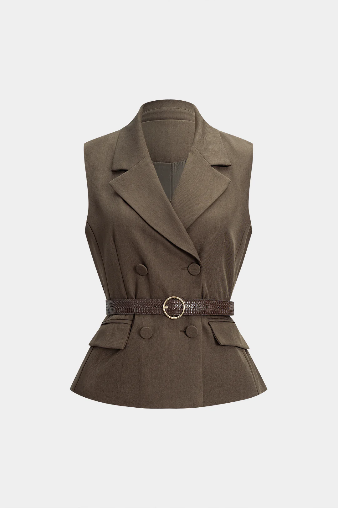 Notched Lapel Belted Vest - Weenar
