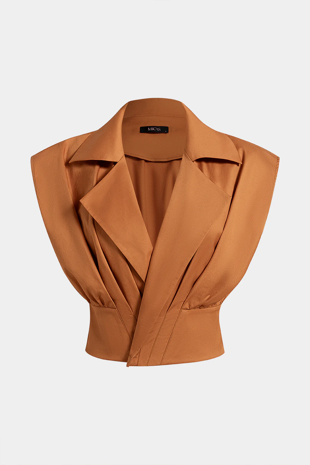 Solid Notched Lapel Ruched Vest - Weenar
