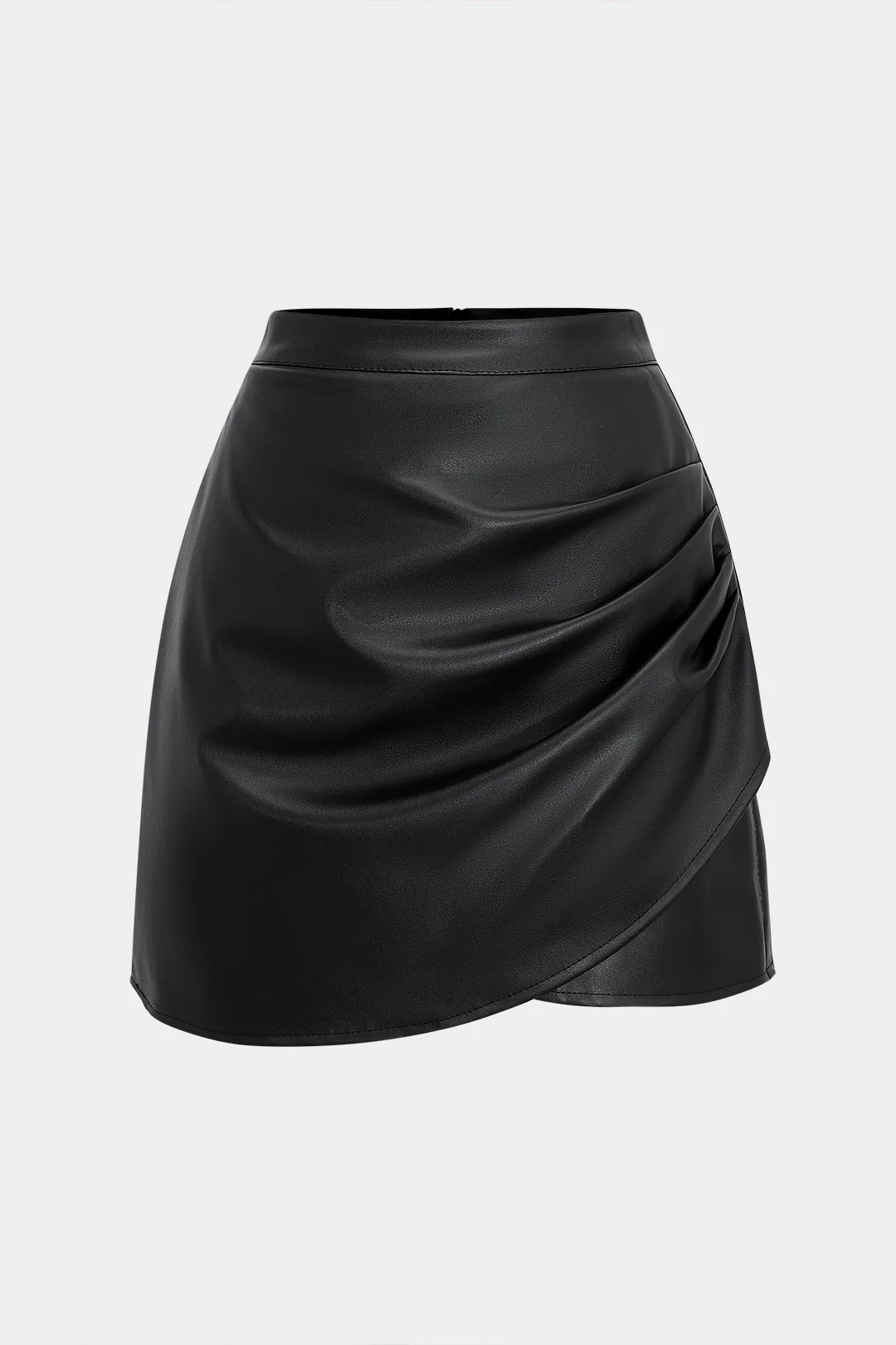 Faux Leather High Waist Ruched Skirt - Weenar