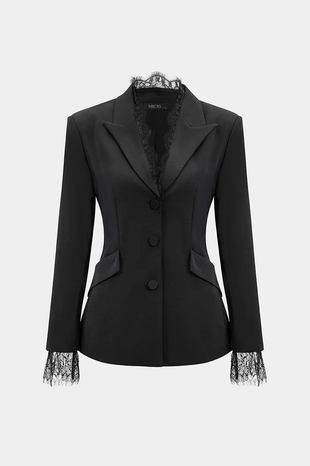 Lace Trim Notched Lapel Blazer - Weenar