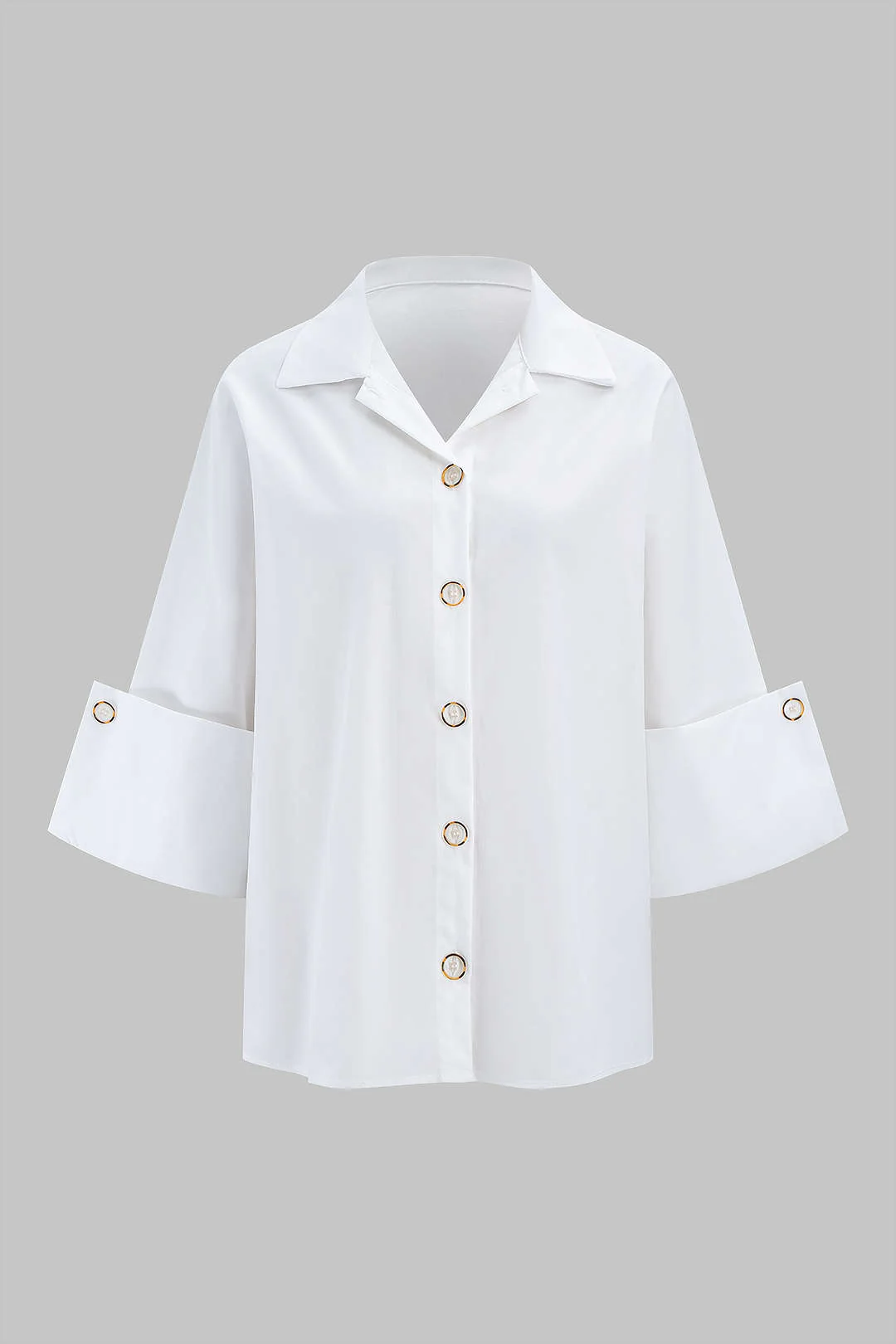 Solid Lapel Button Short-Sleeve Shirt - Weenar