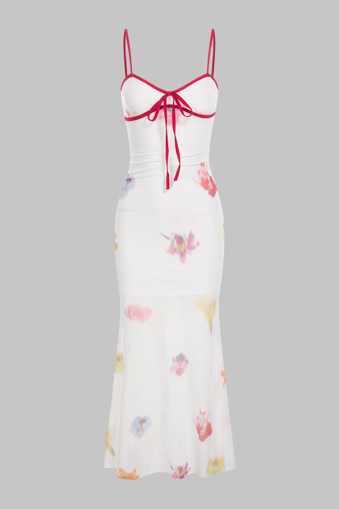 Contrast Floral Print Mesh Tie-Up Sleeveless Maxi Dress - Weenar