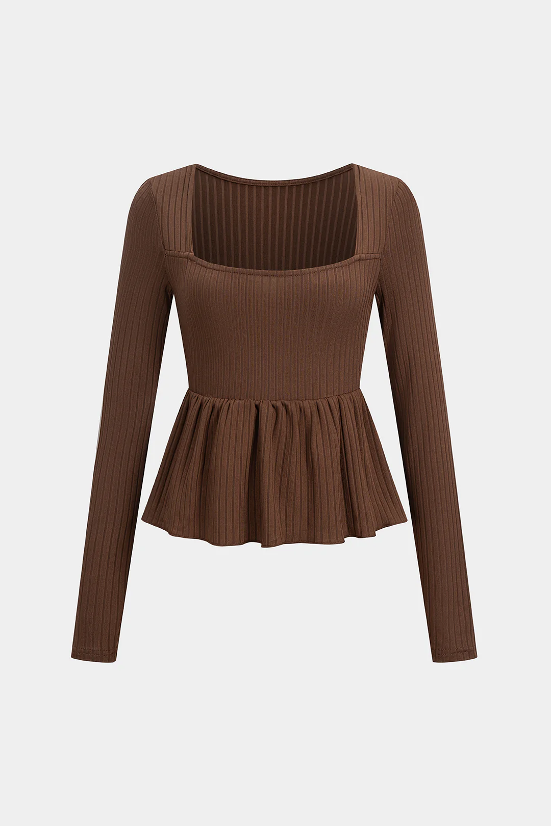 Ruffle Ruched Square Neck Long-Sleeve Top - Weenar