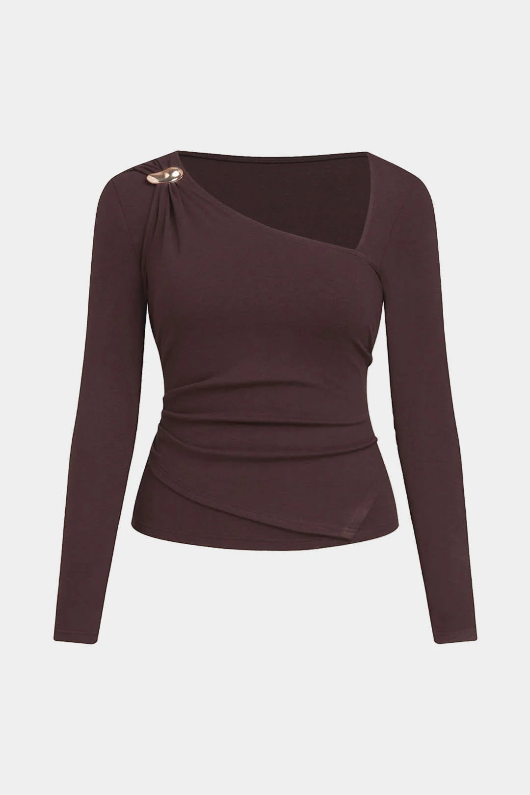 Plus Size Asymmetrical Neck Long-Sleeve Top - Weenar