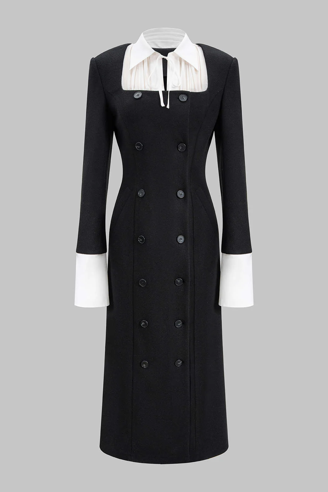 Patchwork Double Breasted Long Sleeve Maxi Dress - Weenar