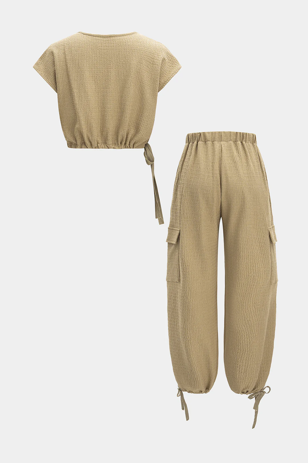 V-Neck Drawstring Tank Top And Pocket Trousers Set - Weenar