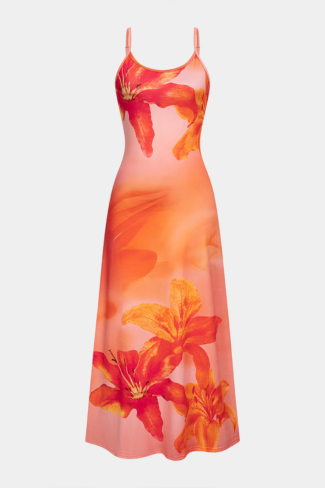 Floral Print Round Neck Sleeveless Maxi Dress - Weenar