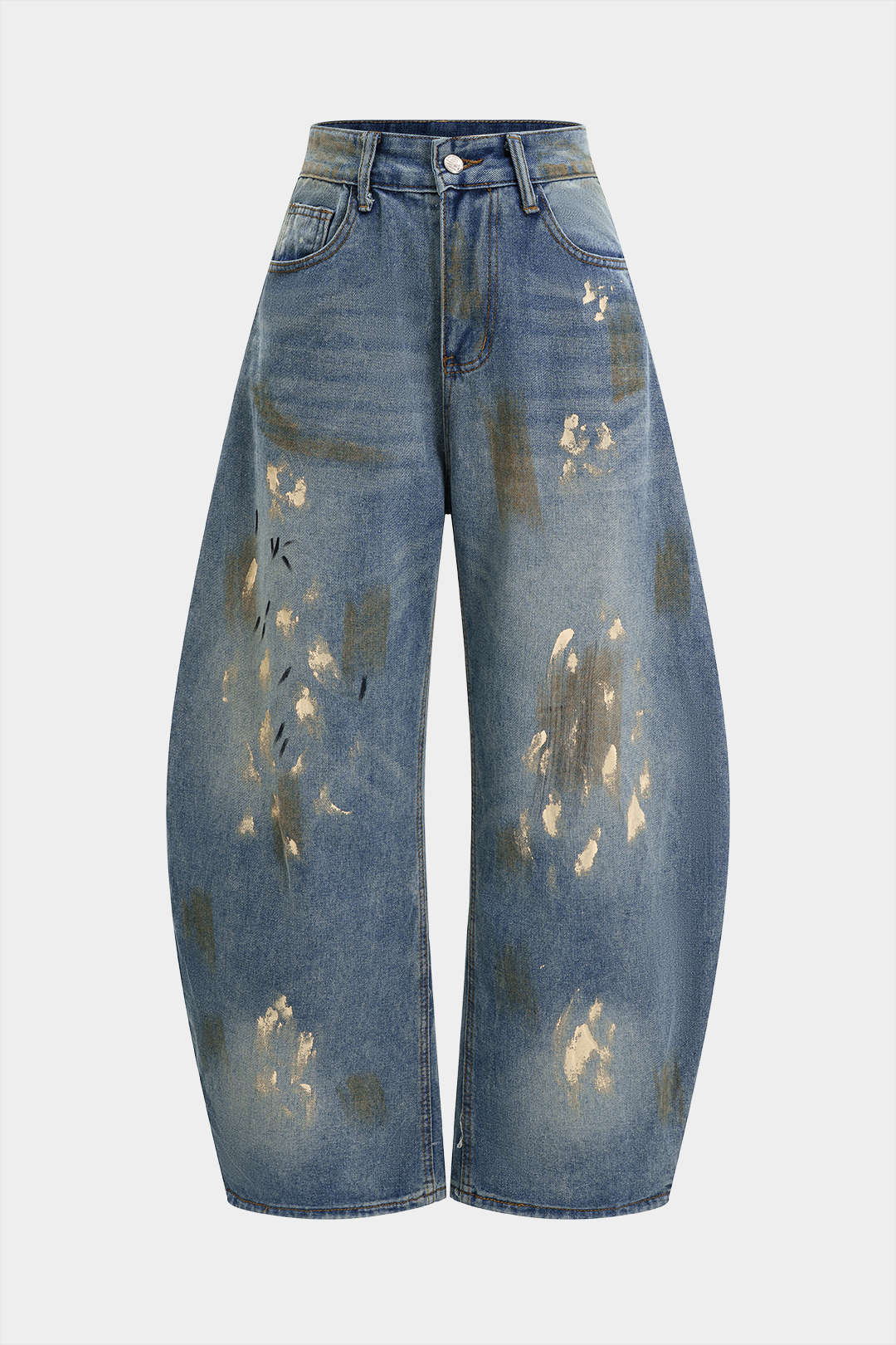 Denim Washed Dirty Wide Leg Barrel Jeans - Weenar