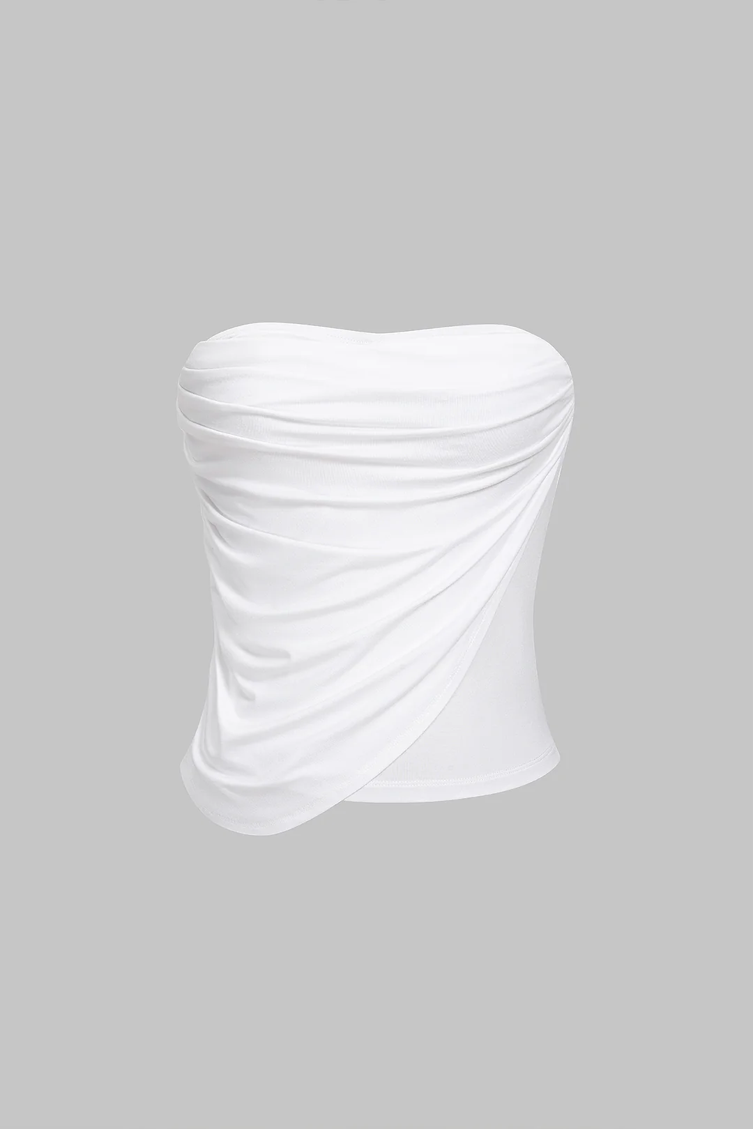 Solid Ruched Asymmetrical Tube Top - Weenar