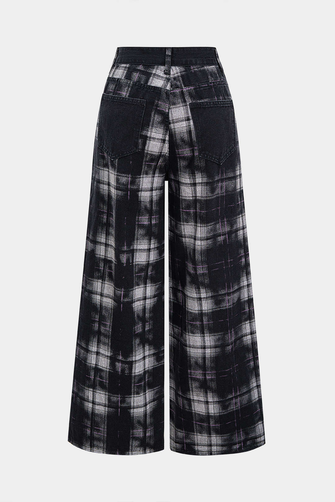 Plaid Print Denim Patchwork Zipper Straight Leg Jeans - Weenar