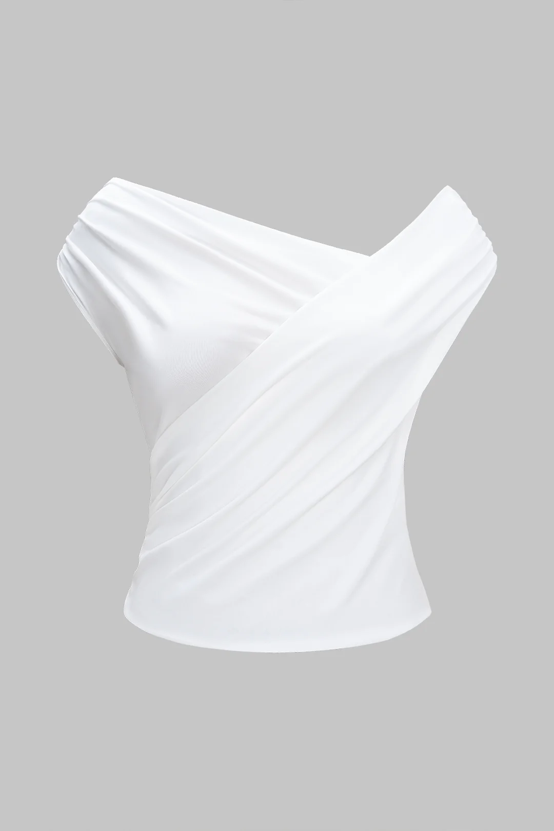 Asymmetrical V-Neck Ruched Sleeveless T-Shirt - Weenar