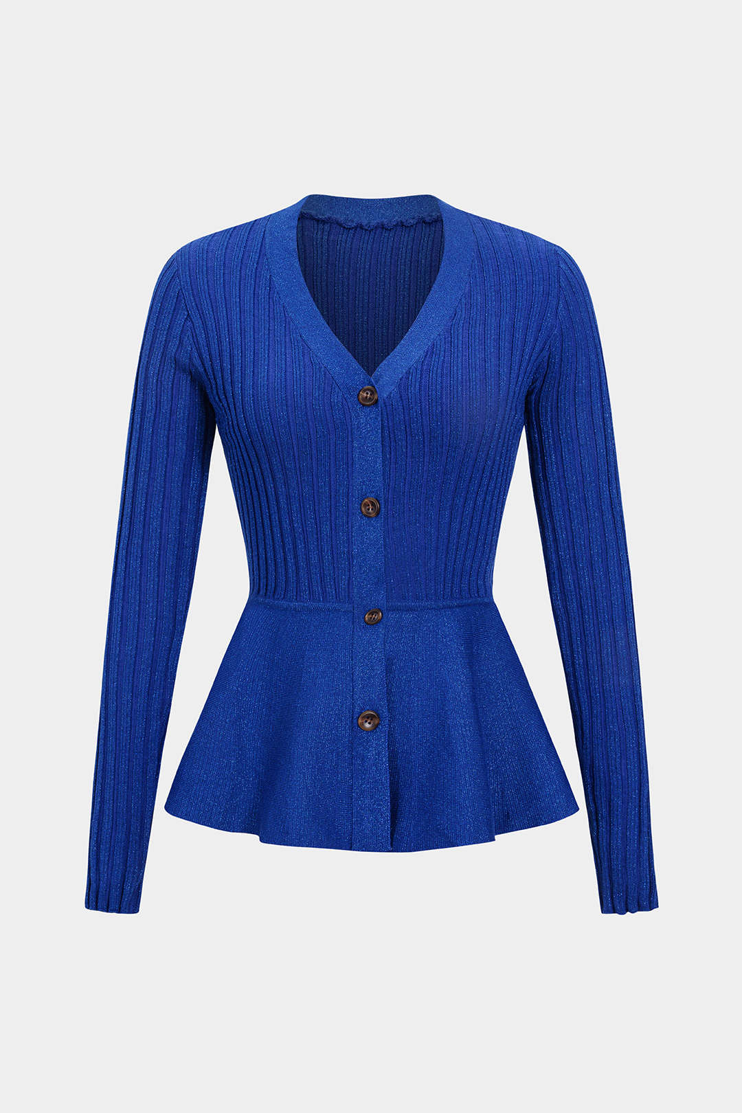 Knit V-Neck Ribbed Ruched Hem Long-Sleeve Top - Weenar