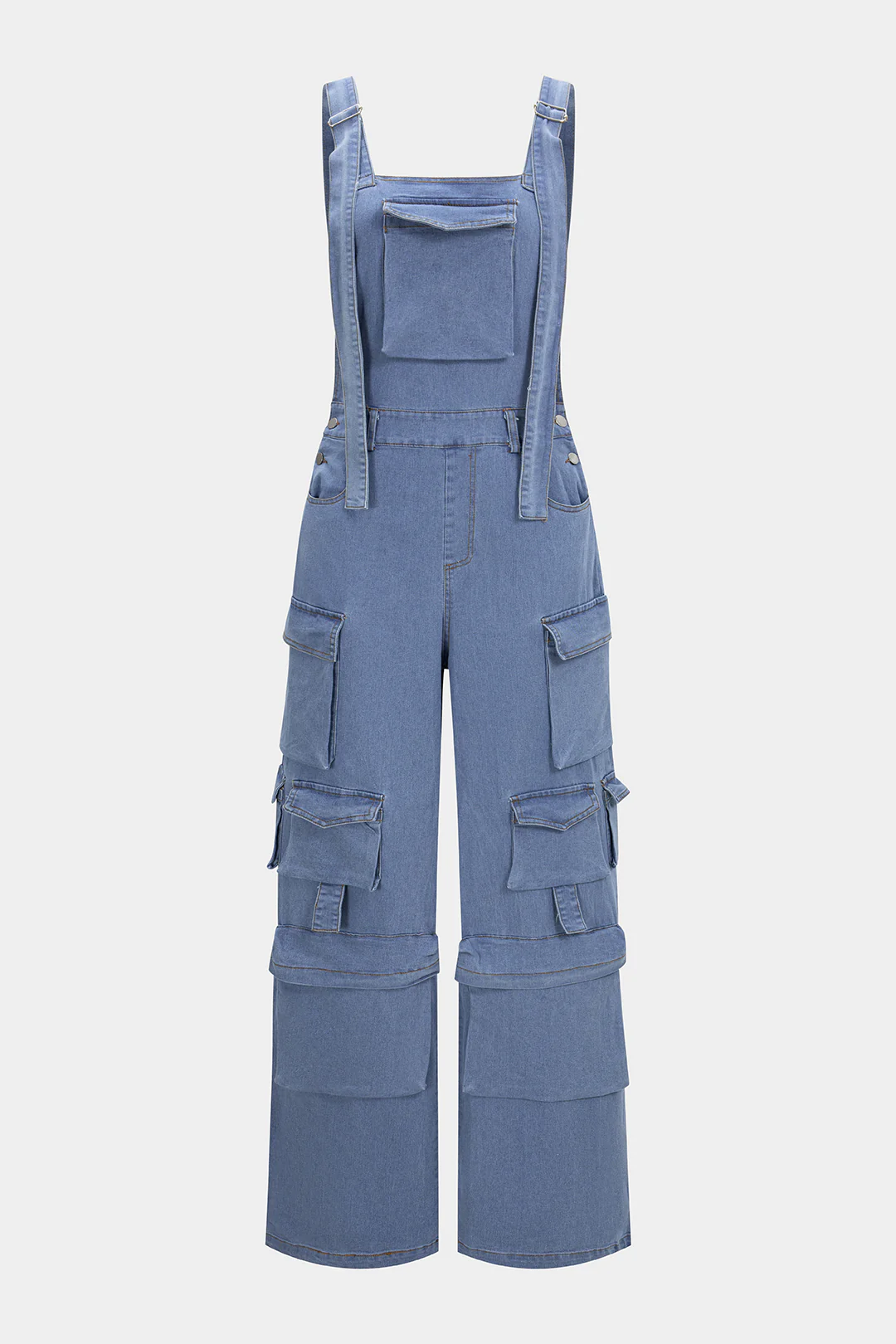 Denim Square Neck Pocket Sleeveless Jumpsuit - Weenar