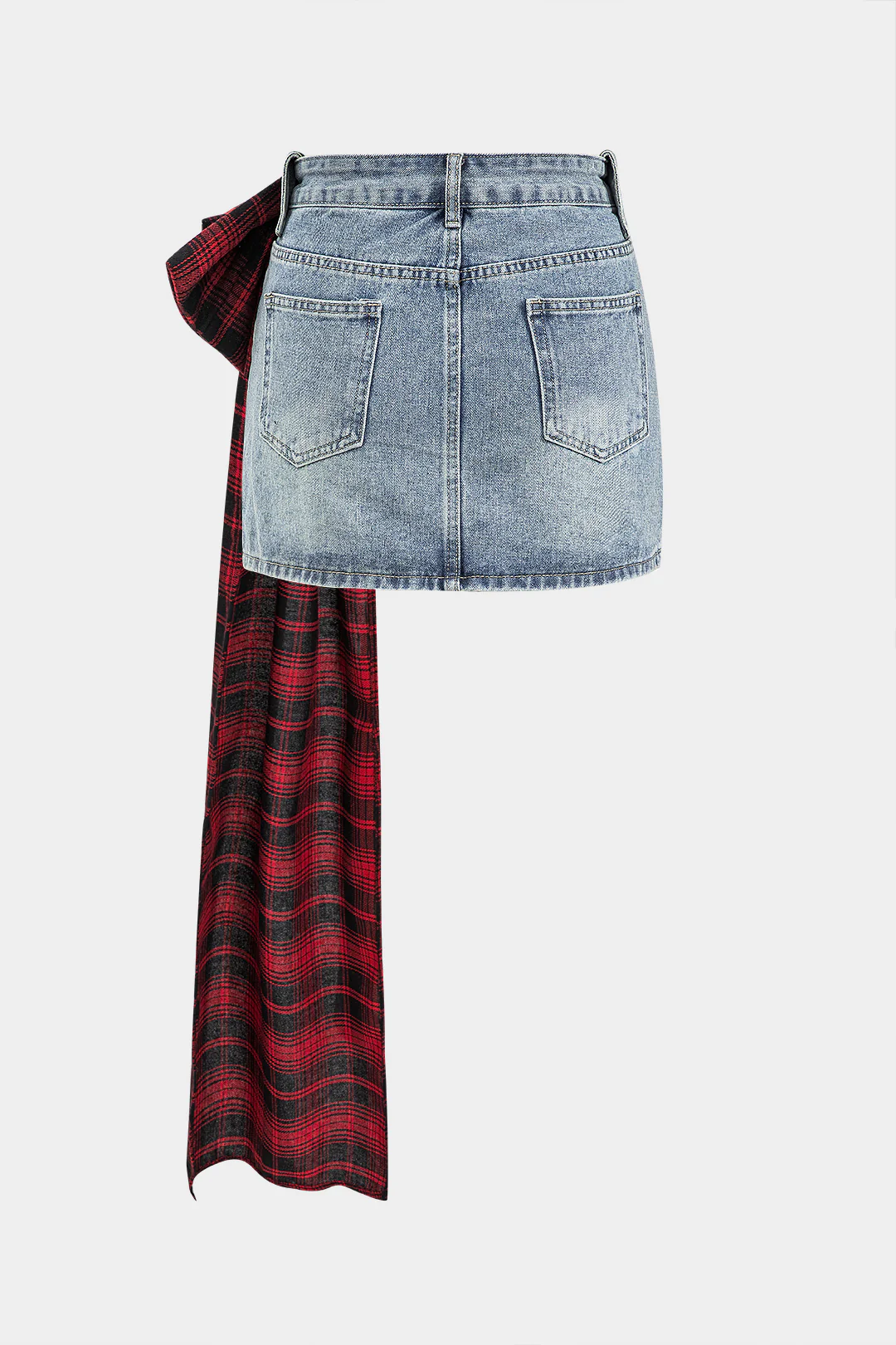 Denim Bow Patchwork Tie-Up Skirt - Weenar