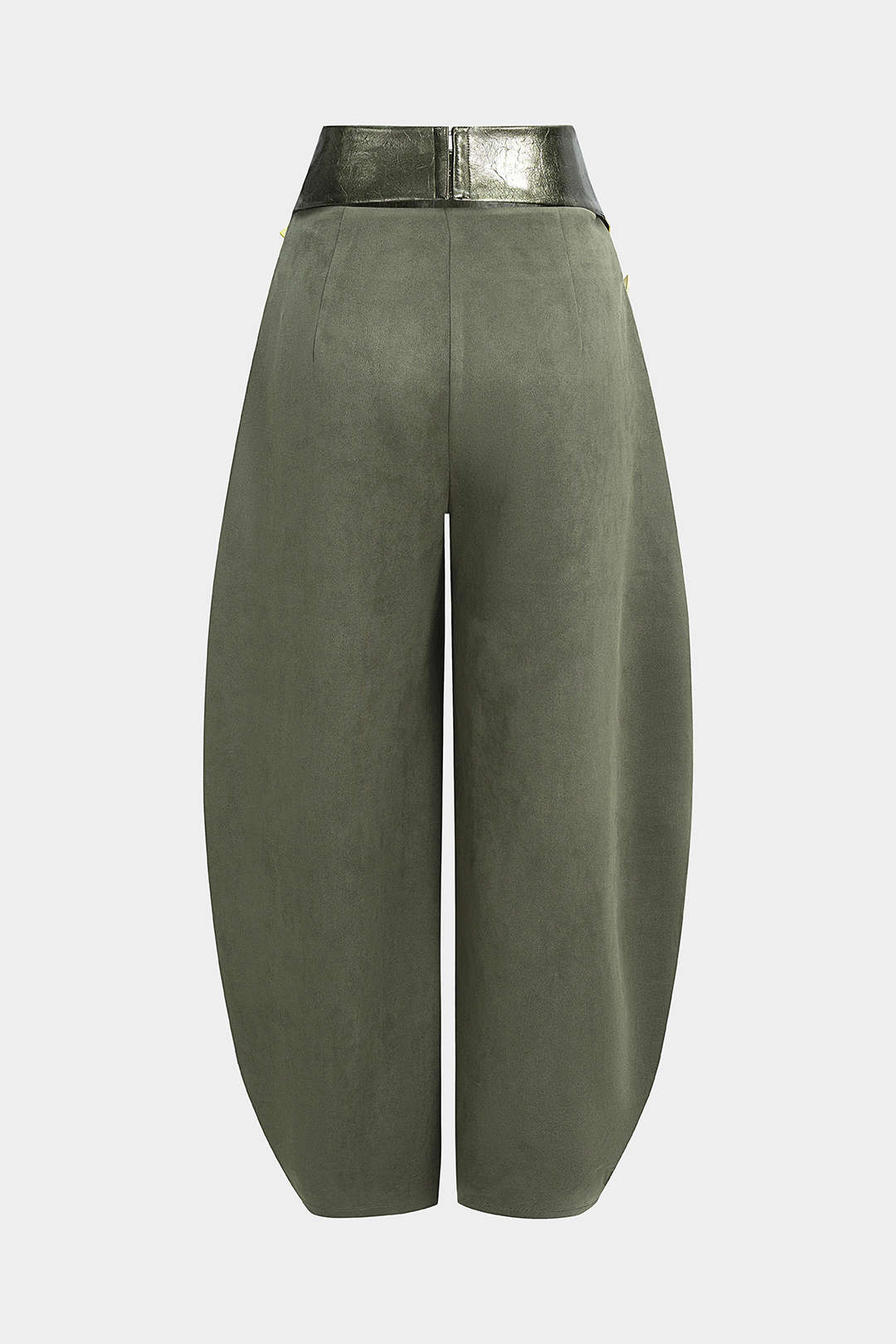 Faux Leather Patchwork Suede Metallic Decor High Waist Pants - Weenar