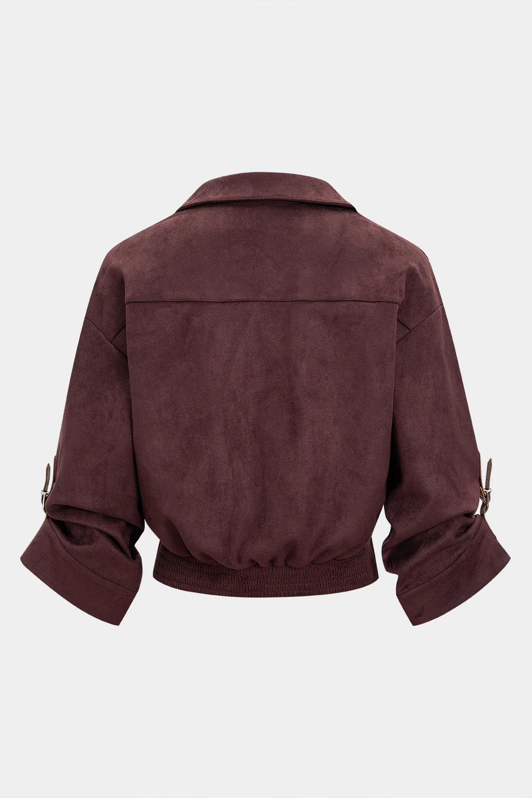 Suede Button Ruched V-Neck Long-Sleeve Shirt - Weenar